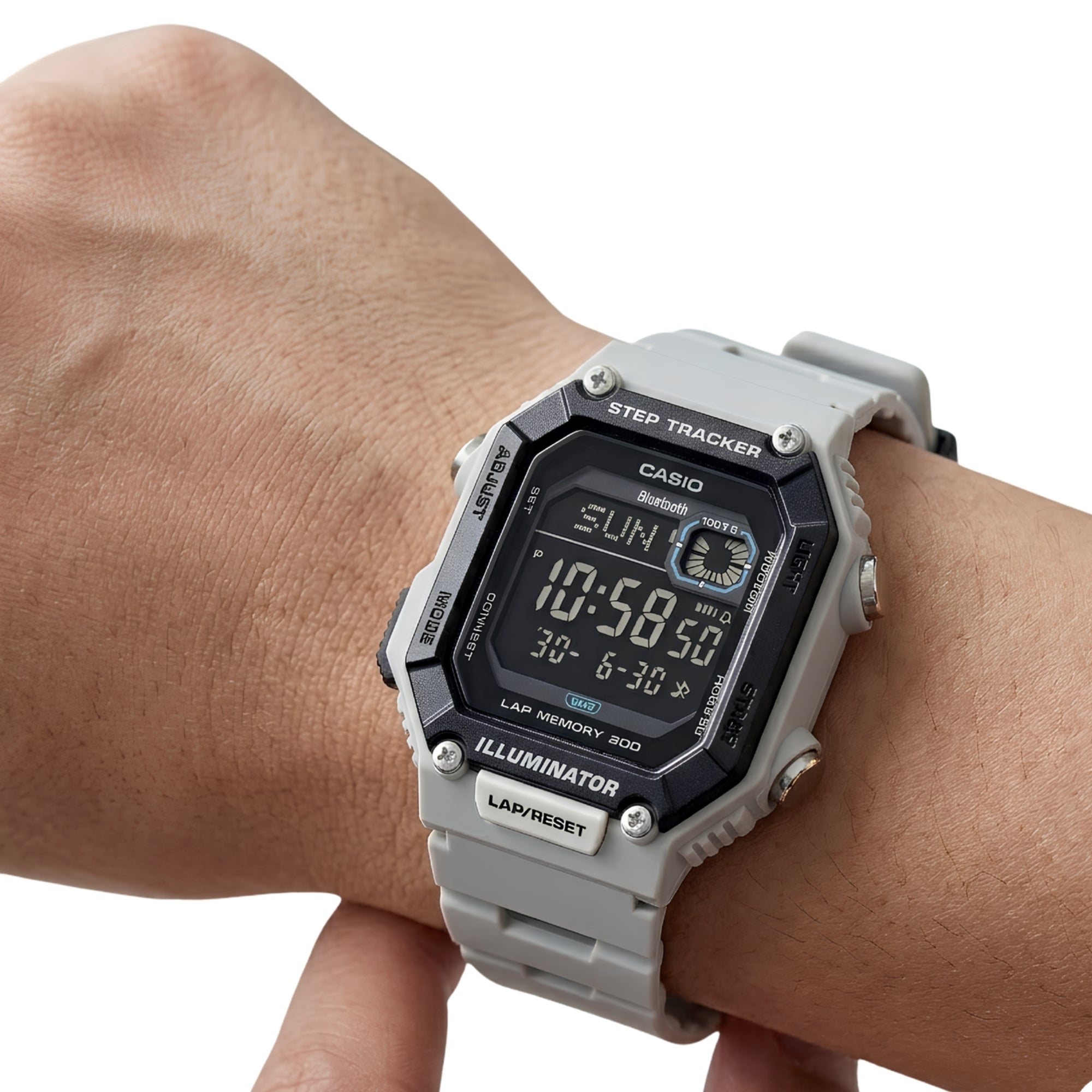 Casio WS-B1000-8BVDF Bluetooth Digital Sports Watch for Men | Step Tracker | 100M Water Resistant | Smartphone Link | LED Backlight | Gray Resin Strap