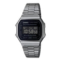 Casio A168WGG-1BDF Vintage Black Digital Unisex Watch| Electro-Luminescent Backlight | Stopwatch | Daily Alarm | Retro Stainless Steel Band | Water Resistant | Gunmetal Grey