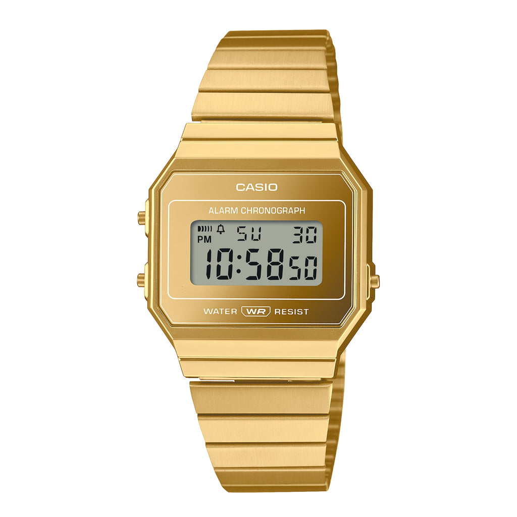 Casio Vintage A700WEV-7ADF Unisex Digital Watch Silver Stainless Steel Mesh Bracelet LED Light Stopwatch Alarm Retro Design