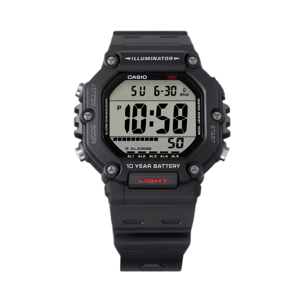 CASIO AE-1600H-1AVDF Digital Sports Watch for Men | 100M Water Resistant | 10-Year Battery | LED Backlight | World Time | Stopwatch | Black Resin Strap