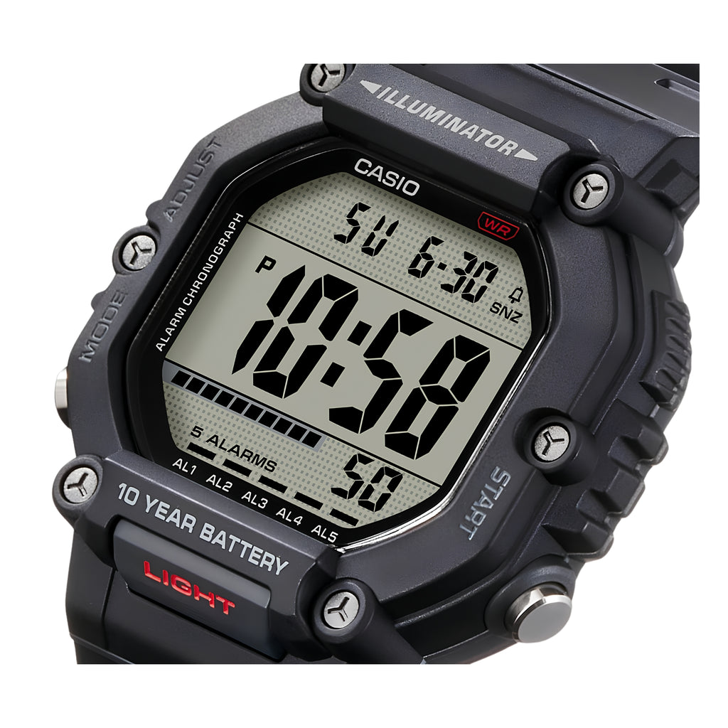 CASIO AE-1600H-1AVDF Digital Sports Watch for Men | 100M Water Resistant | 10-Year Battery | LED Backlight | World Time | Stopwatch | Black Resin Strap