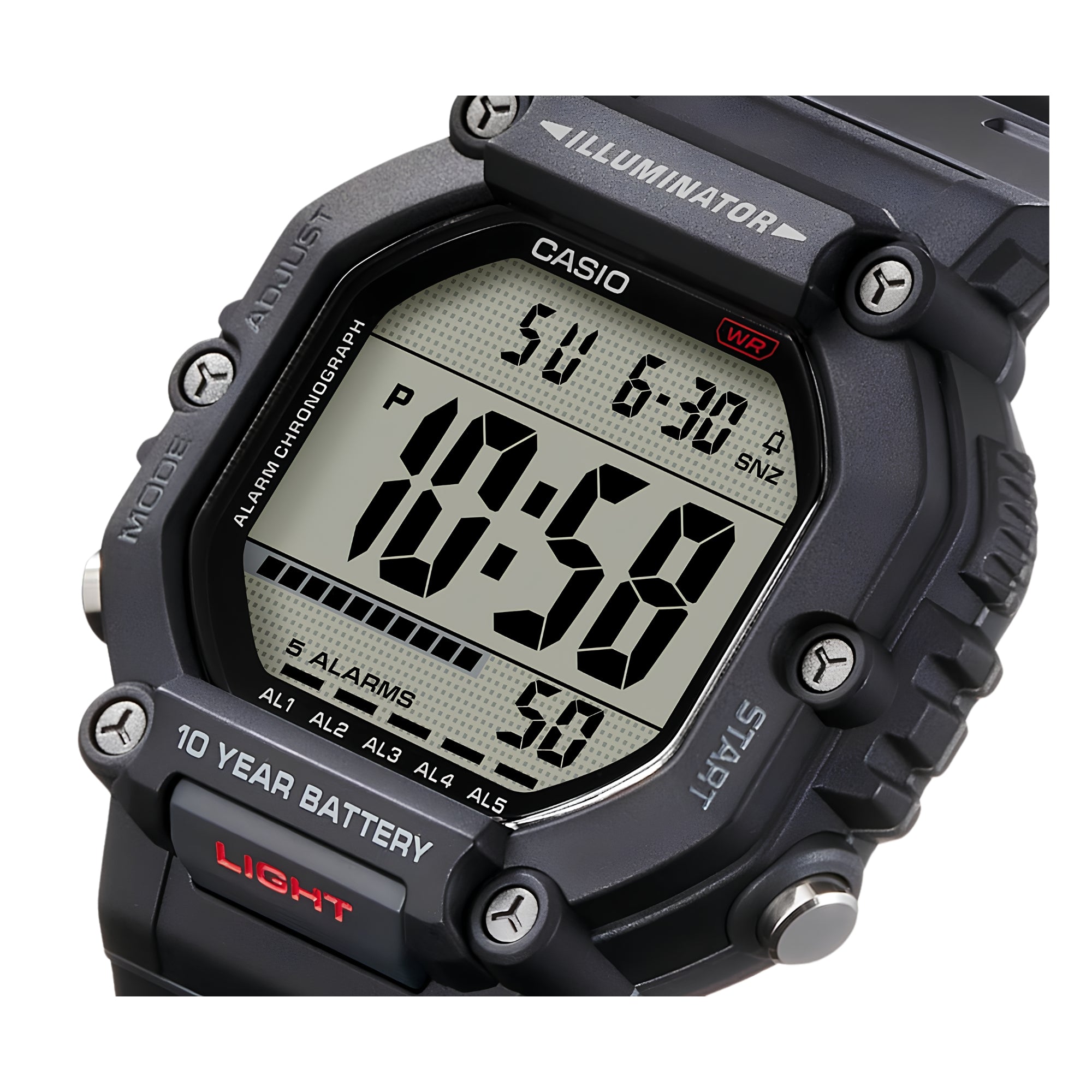 CASIO AE-1600H-1AVDF Digital Sports Watch for Men | 100M Water Resistant | 10-Year Battery | LED Backlight | World Time | Stopwatch | Black Resin Strap