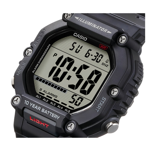CASIO AE-1600H-1AVDF Digital Sports Watch for Men | 100M Water Resistant | 10-Year Battery | LED Backlight | World Time | Stopwatch | Black Resin Strap