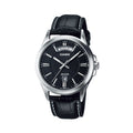 Casio Men's Analog Quartz Watch MTP-1381L-7AVDF Silver Dial Day Date Display Stainless Steel Case Black Leather Strap 50M Water Resistant