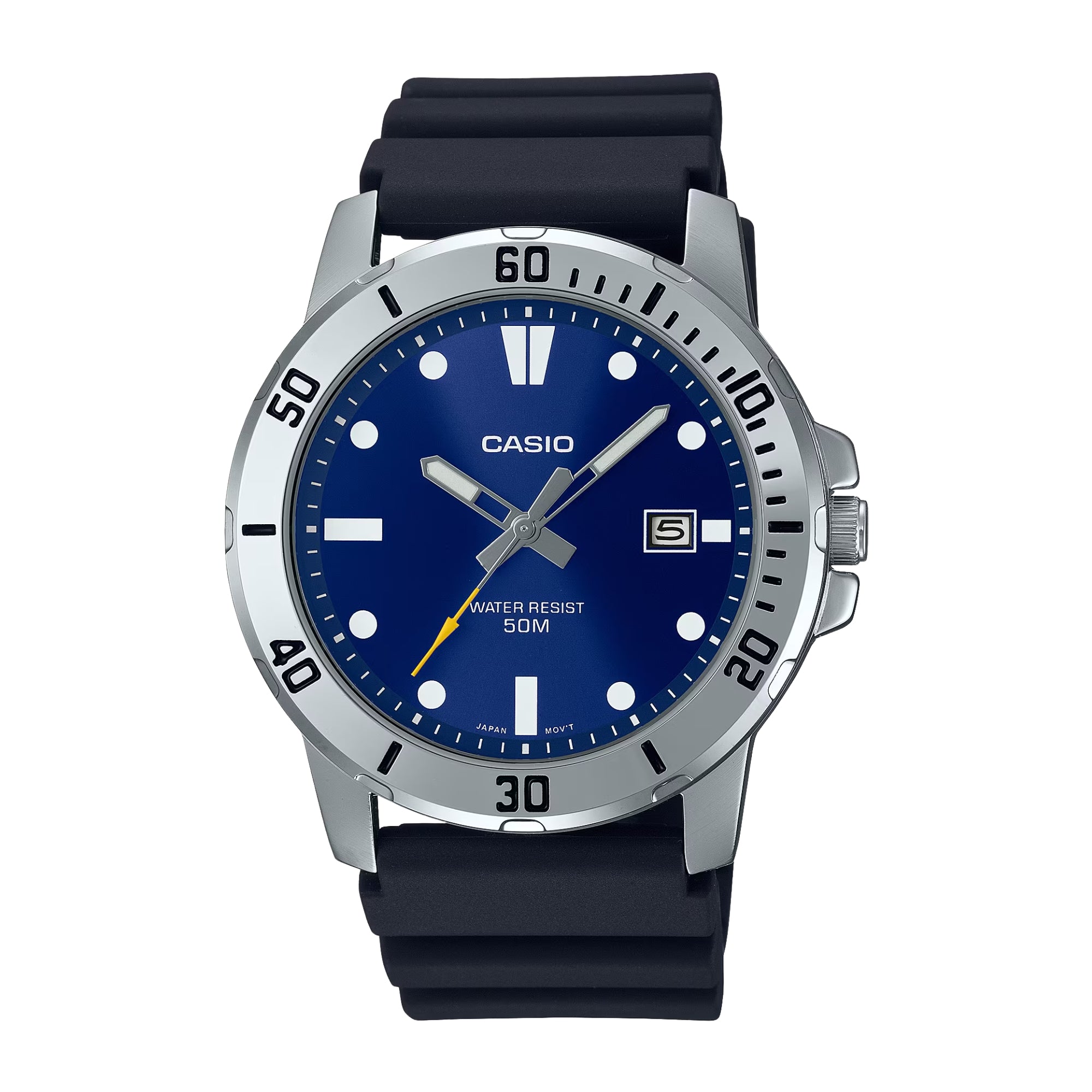 Casio MTP-VD01-1EVUDF Men's Analog Watch | Black Dial | Resin Strap | Quartz Movement | Mineral Glass | 50M Water Resistant | Date Display