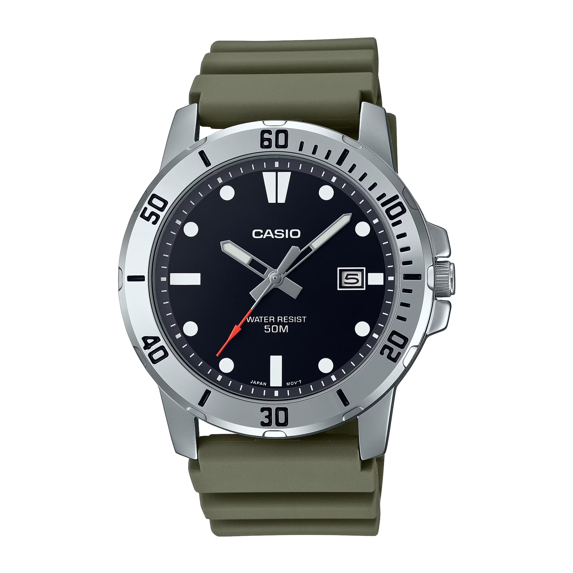 Casio MTP-VD01-1EVUDF Men's Analog Watch | Black Dial | Resin Strap | Quartz Movement | Mineral Glass | 50M Water Resistant | Date Display