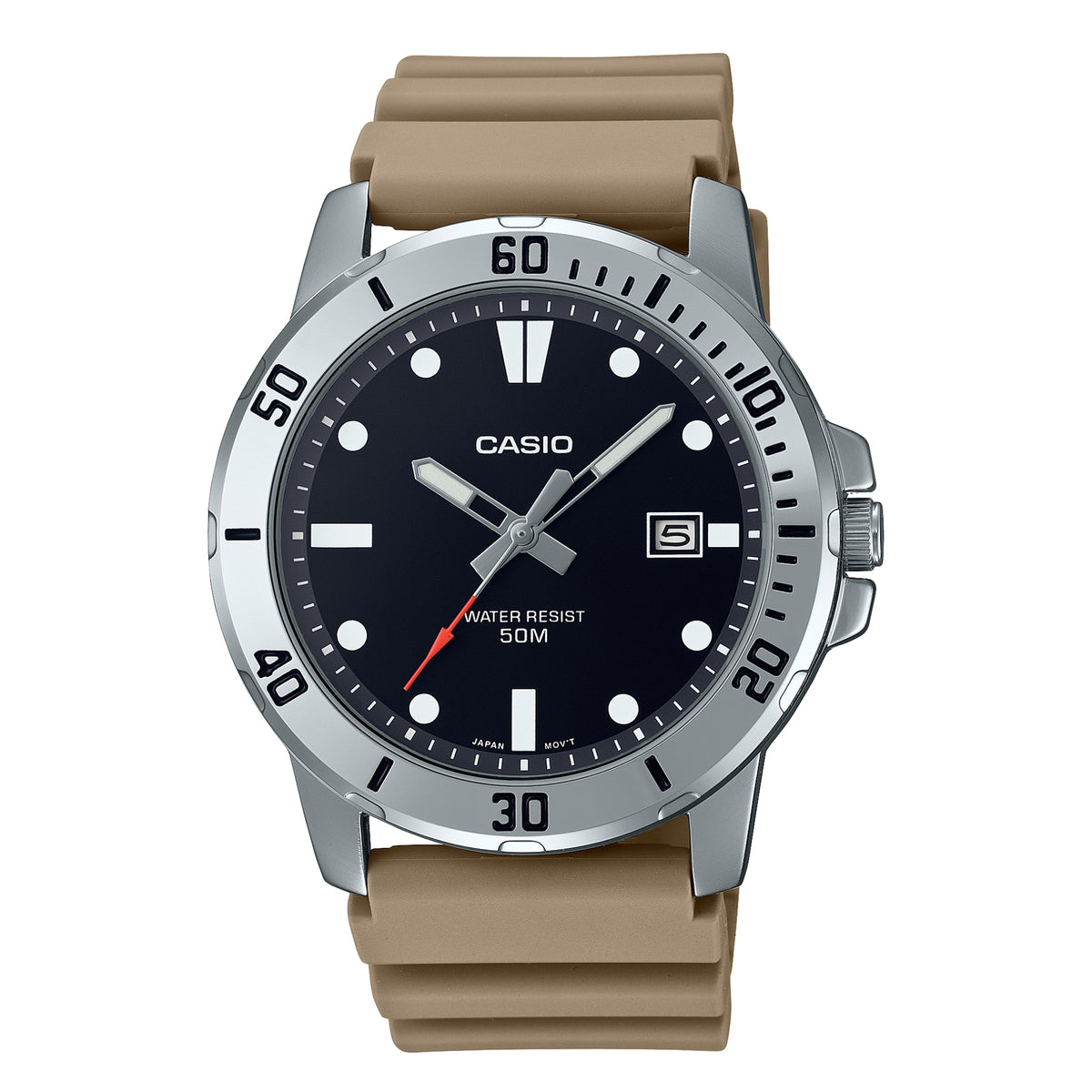 Casio MTP-VD01-1EVUDF Men's Analog Watch | Black Dial | Resin Strap | Quartz Movement | Mineral Glass | 50M Water Resistant | Date Display