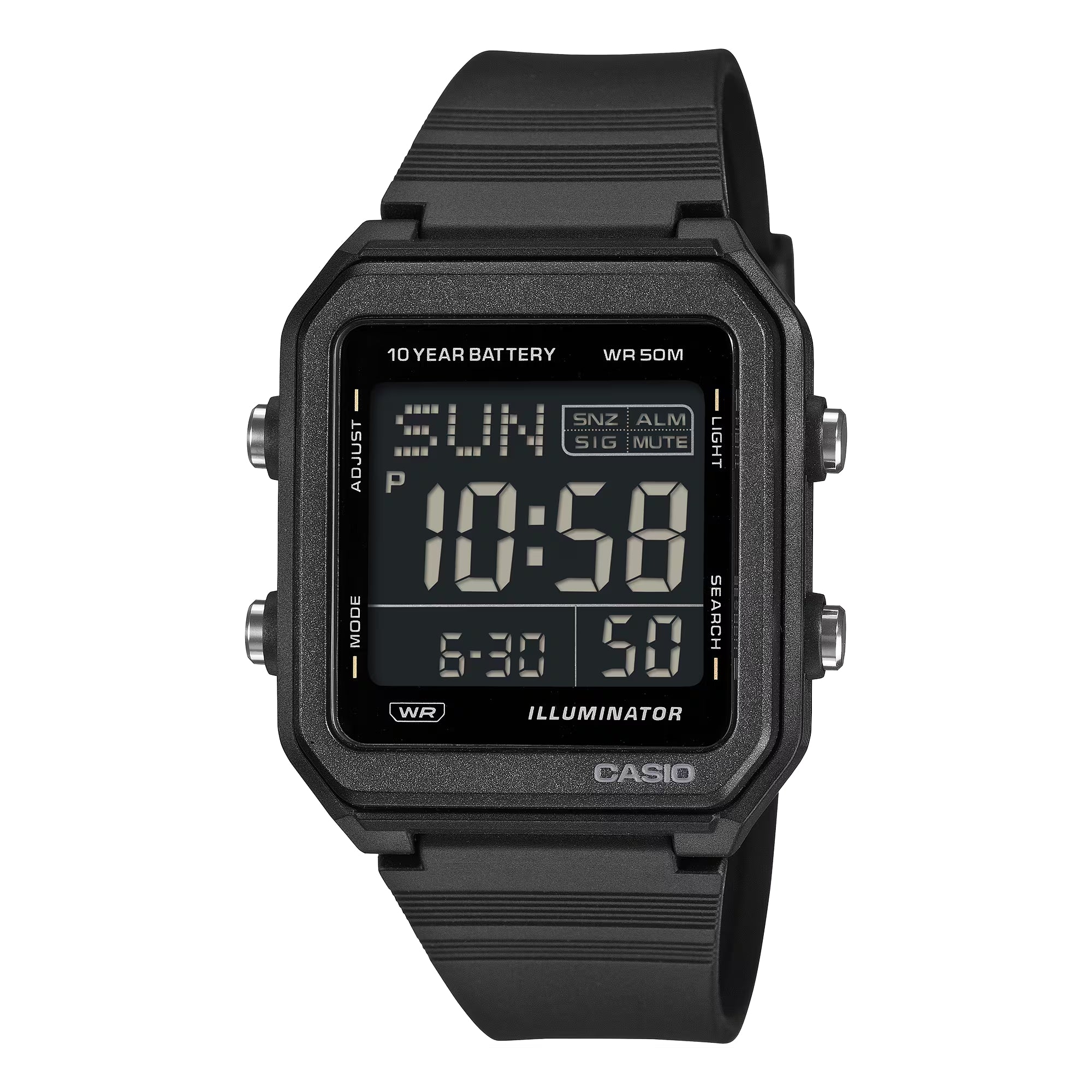 Casio W-221H-1AVDF Men's Digital Sports Watch | 50M Water Resistant | LED Backlight | Multi-Function Alarm | Stopwatch | Black Resin Strap
