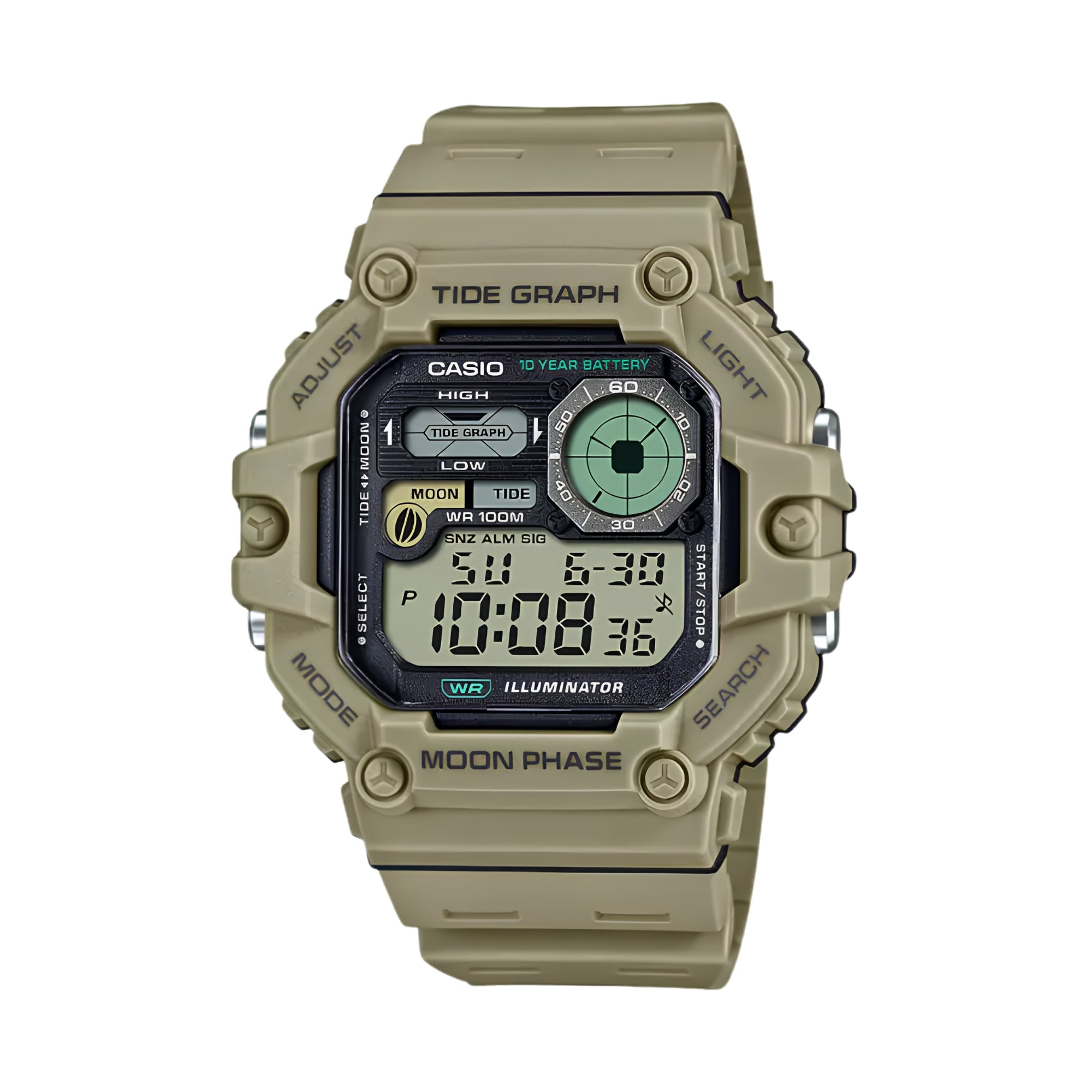 CASIO WS-1700H-1AVDF Digital Sports Watch for Men | 100M Water Resistant | Moon Phase & Tide Graph | LED Backlight | Multi Alarm | Stopwatch | Black Resin Strap