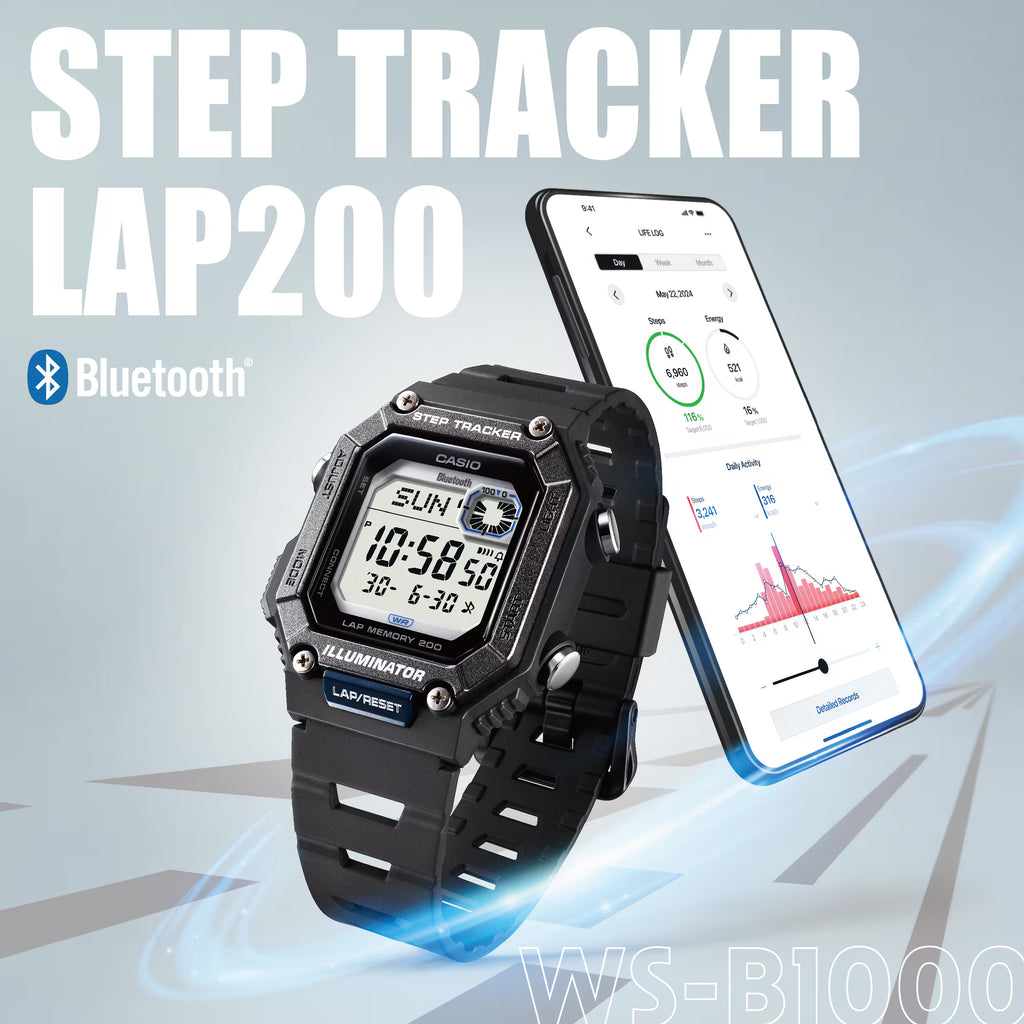 Casio WS-B1000-8BVDF Bluetooth Digital Sports Watch for Men | Step Tracker | 100M Water Resistant | Smartphone Link | LED Backlight | Gray Resin Strap