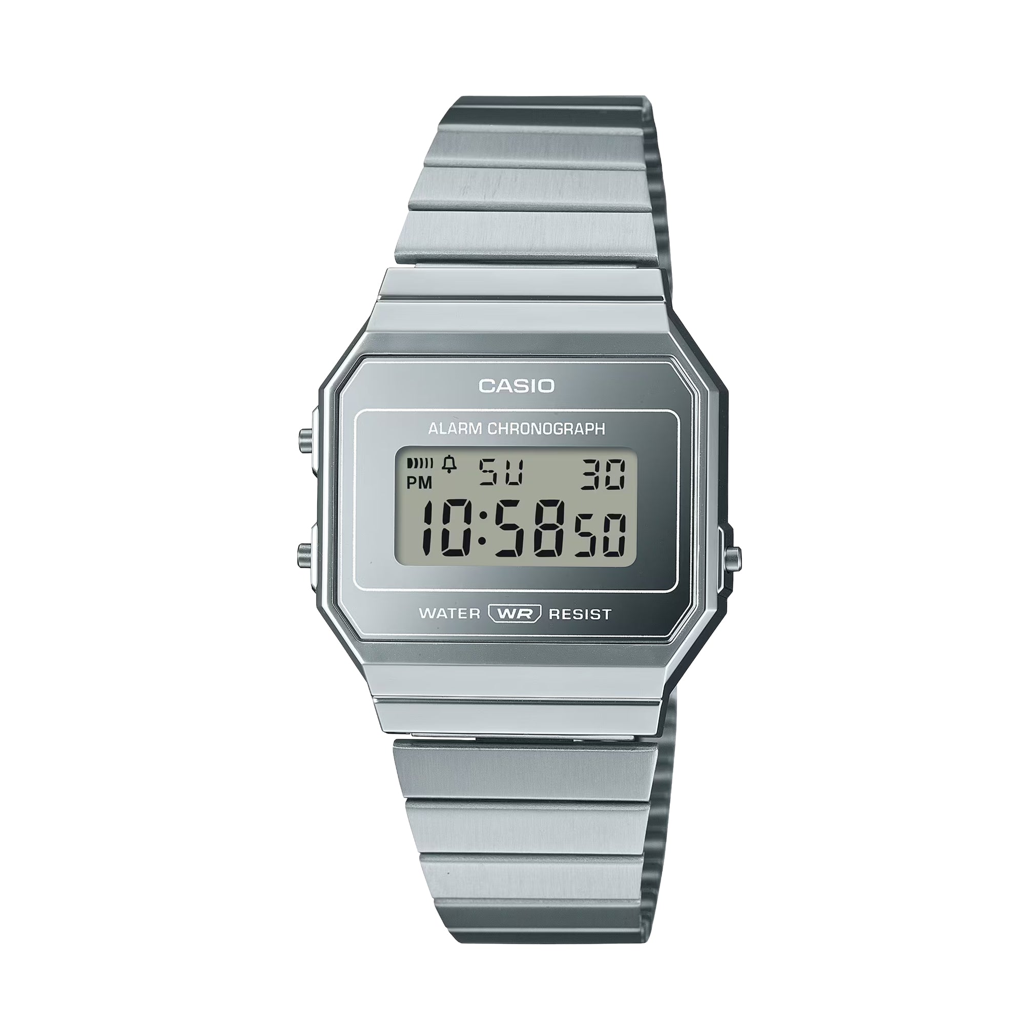 Casio Vintage A700WEV-7ADF Unisex Digital Watch Silver Stainless Steel Mesh Bracelet LED Light Stopwatch Alarm Retro Design