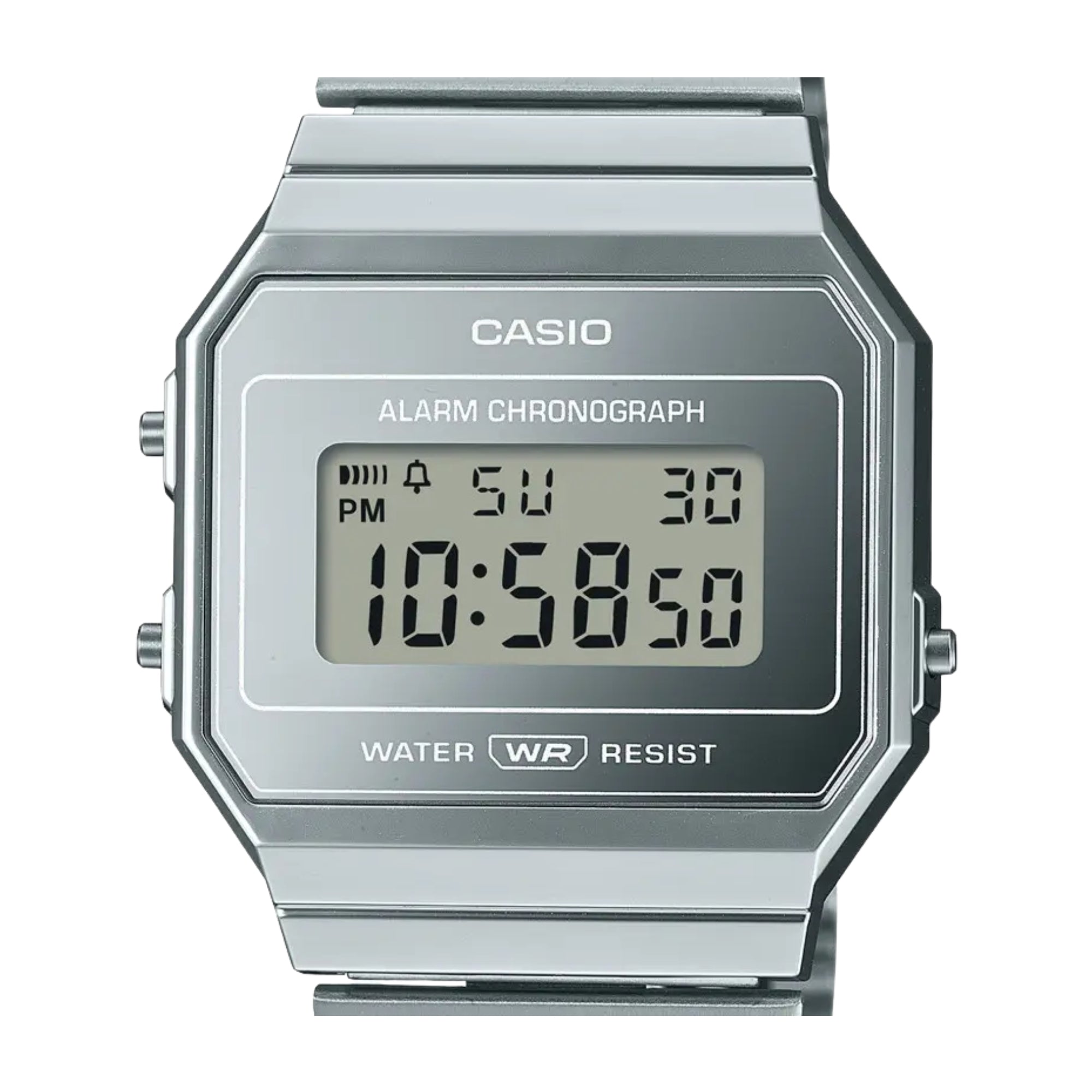 Casio Vintage A700WEV-7ADF Unisex Digital Watch Silver Stainless Steel Mesh Bracelet LED Light Stopwatch Alarm Retro Design