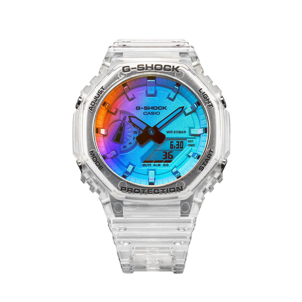 Casio G-SHOCK GA-2100SRS-7ADR Men's Analog-Digital Watch with Transparent Resin Strap, Rainbow Dial, Carbon Core Guard, Shock Resistant, 200M Water Resistant