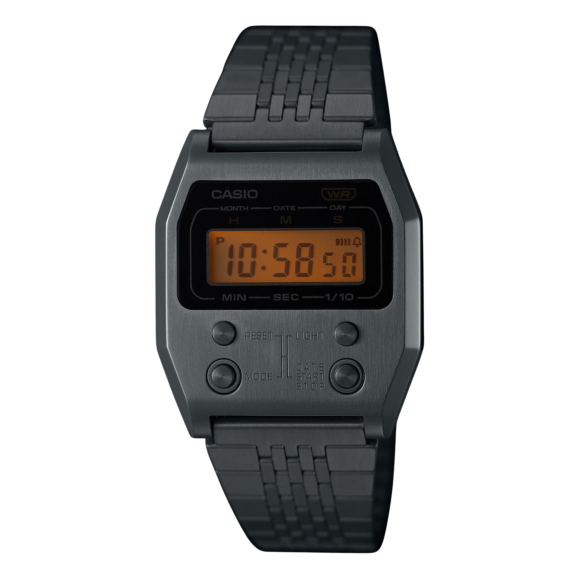 Casio Vintage A1100D-1DF Unisex Digital Watch with Stainless Steel Bracelet, Silver Tone Metal Case, LCD Display, Quartz Movement, Retro Design