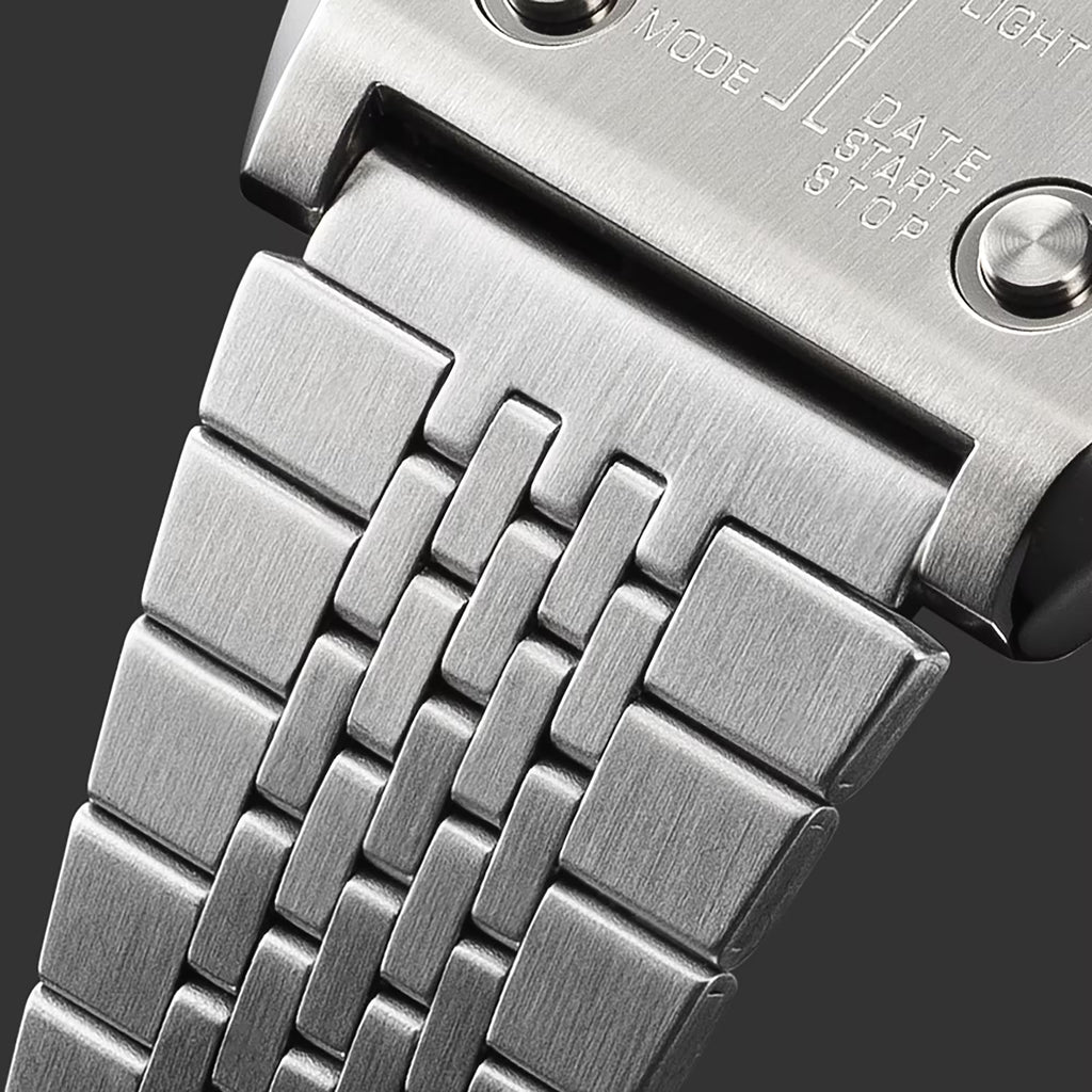 Casio Vintage A1100D-1DF Unisex Digital Watch with Stainless Steel Bracelet, Silver Tone Metal Case, LCD Display, Quartz Movement, Retro Design