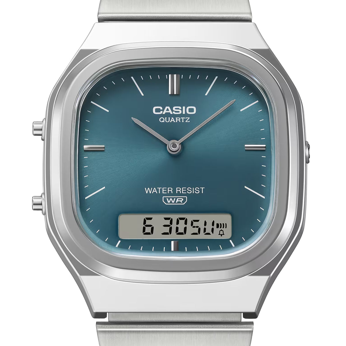 Casio Vintage AQ-240E-3ADF Unisex Analog-Digital Watch with Stainless Steel Bracelet, Green Dial, Quartz Movement, Daily Alarm, Water Resistant