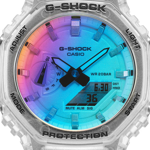 Casio G-SHOCK GA-2100SRS-7ADR Men's Analog-Digital Watch with Transparent Resin Strap, Rainbow Dial, Carbon Core Guard, Shock Resistant, 200M Water Resistant