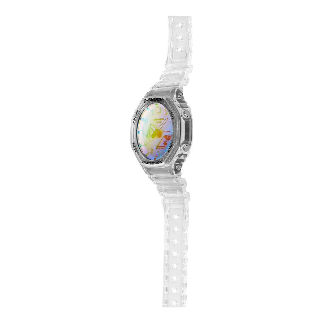 Casio G-SHOCK GA-2100SRS-7ADR Men's Analog-Digital Watch with Transparent Resin Strap, Rainbow Dial, Carbon Core Guard, Shock Resistant, 200M Water Resistant