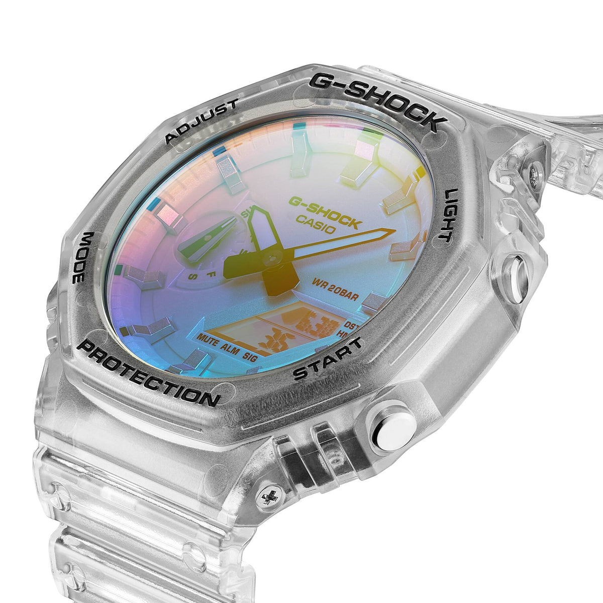 Casio G-SHOCK GA-2100SRS-7ADR Men's Analog-Digital Watch with Transparent Resin Strap, Rainbow Dial, Carbon Core Guard, Shock Resistant, 200M Water Resistant