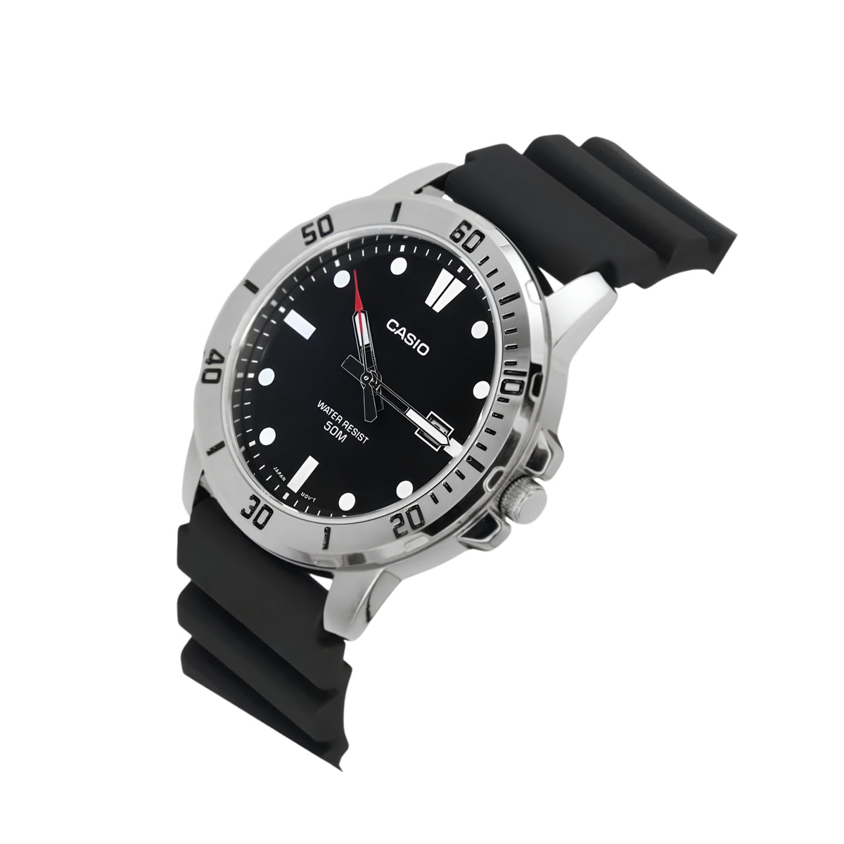 Casio MTP-VD01-1EVUDF Men's Analog Watch | Black Dial | Resin Strap | Quartz Movement | Mineral Glass | 50M Water Resistant | Date Display