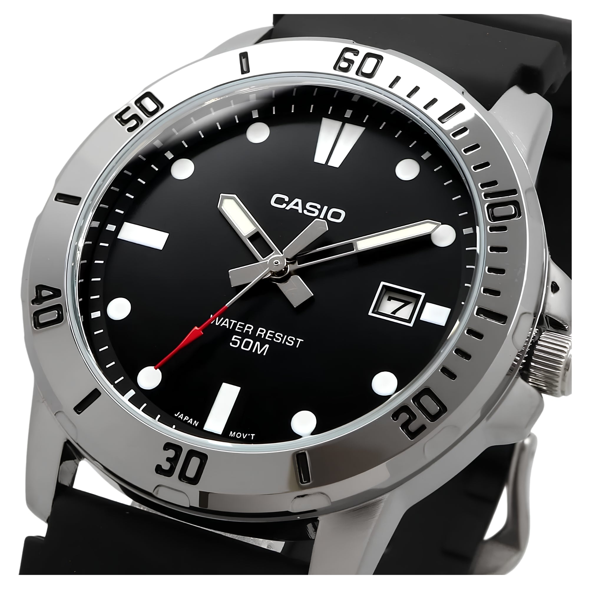 Casio MTP-VD01-1EVUDF Men's Analog Watch | Black Dial | Resin Strap | Quartz Movement | Mineral Glass | 50M Water Resistant | Date Display