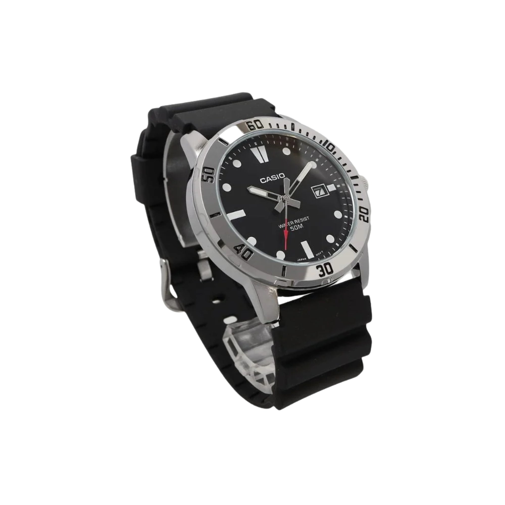 Casio MTP-VD01-1EVUDF Men's Analog Watch | Black Dial | Resin Strap | Quartz Movement | Mineral Glass | 50M Water Resistant | Date Display