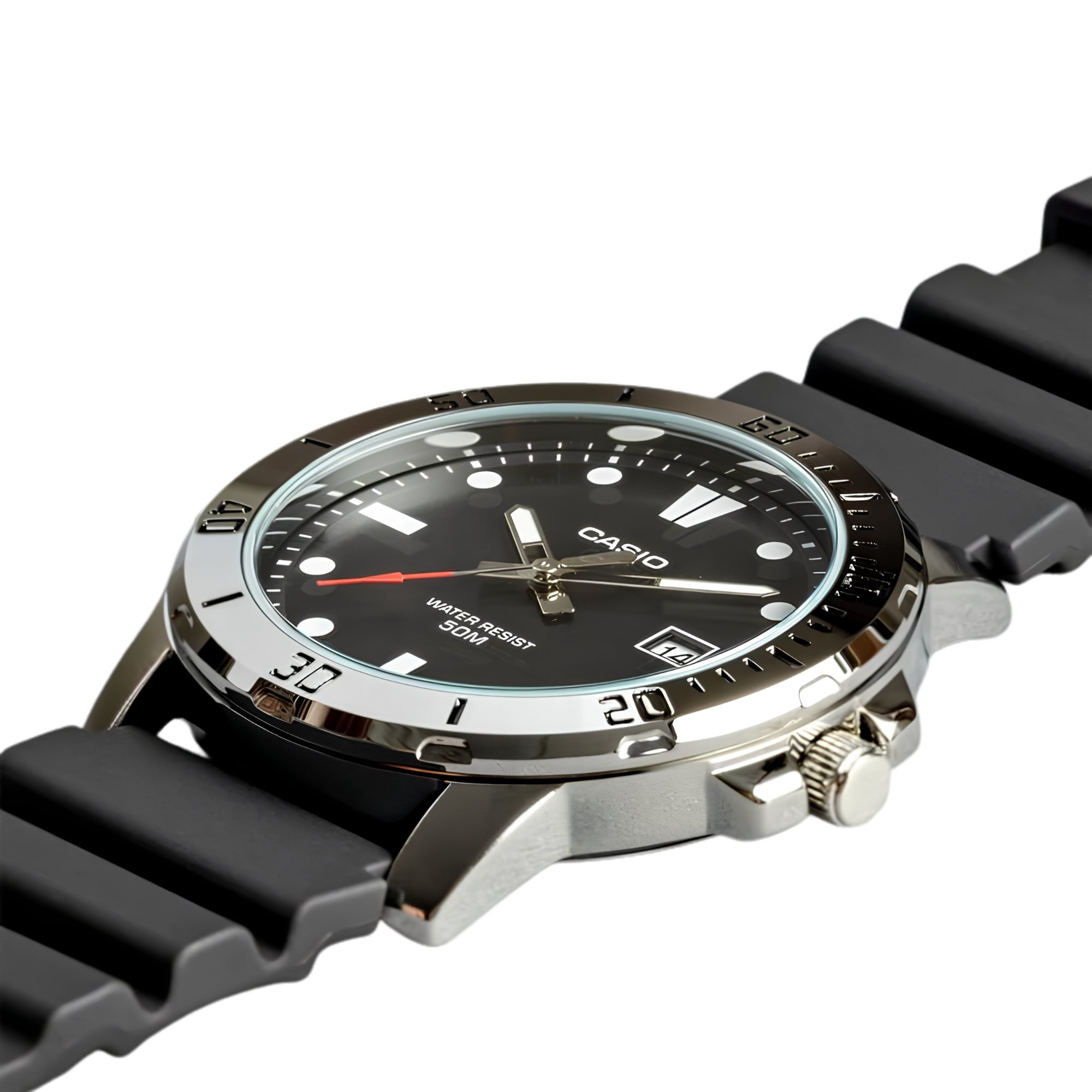 Casio MTP-VD01-1EVUDF Men's Analog Watch | Black Dial | Resin Strap | Quartz Movement | Mineral Glass | 50M Water Resistant | Date Display