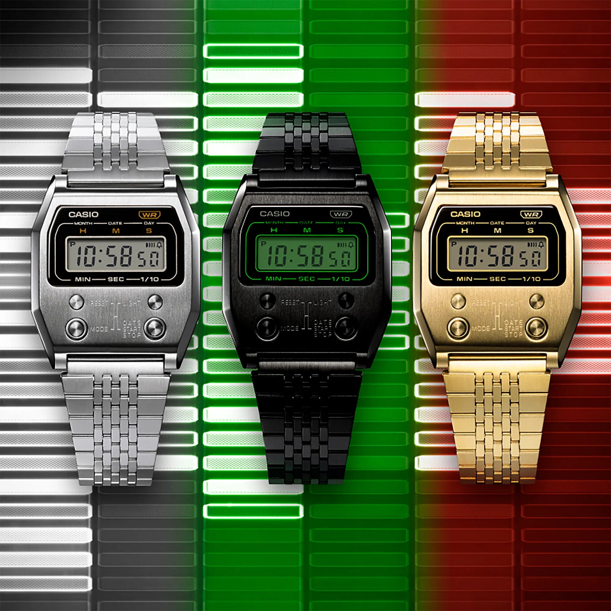 Casio Vintage A1100D-1DF Unisex Digital Watch with Stainless Steel Bracelet, Silver Tone Metal Case, LCD Display, Quartz Movement, Retro Design