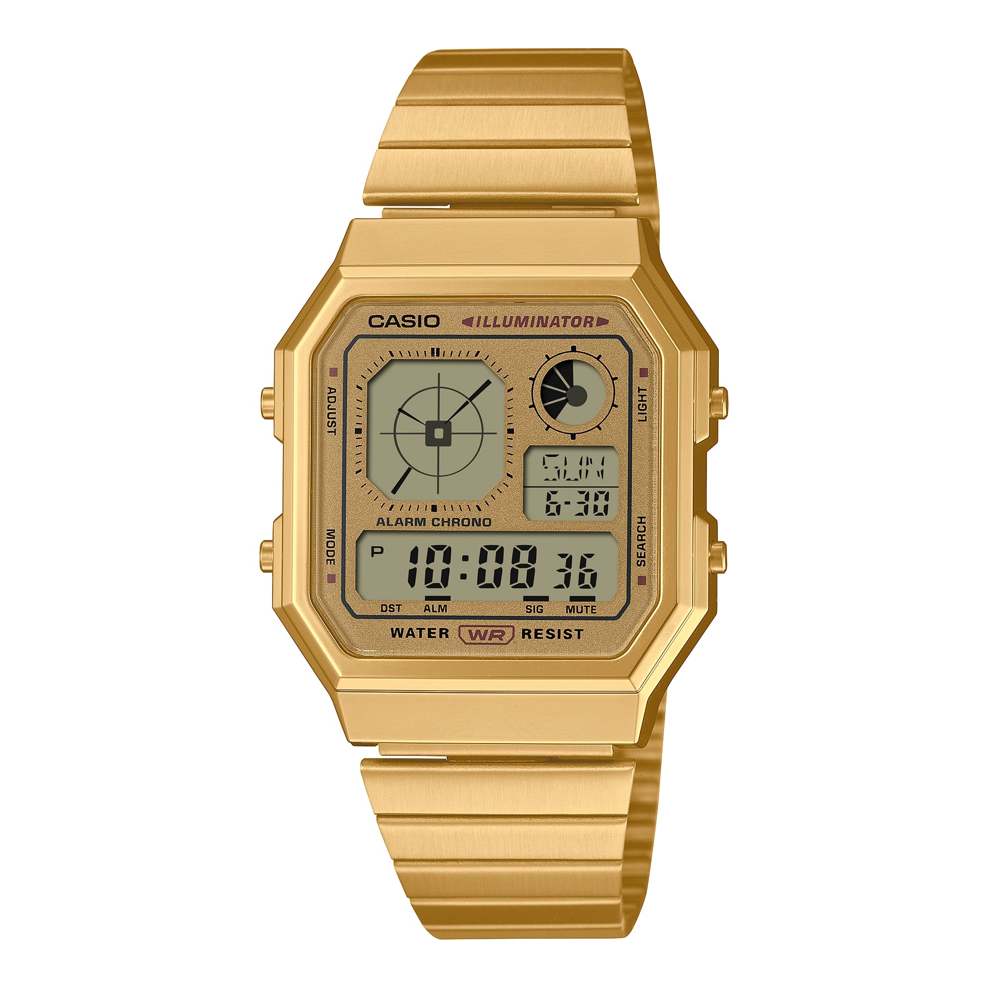 Casio Vintage A130WEG-9AEF Unisex Digital Watch with Gold Tone Stainless Steel Bracelet, Multi-Function LCD Display, Quartz Movement, Water Resistant