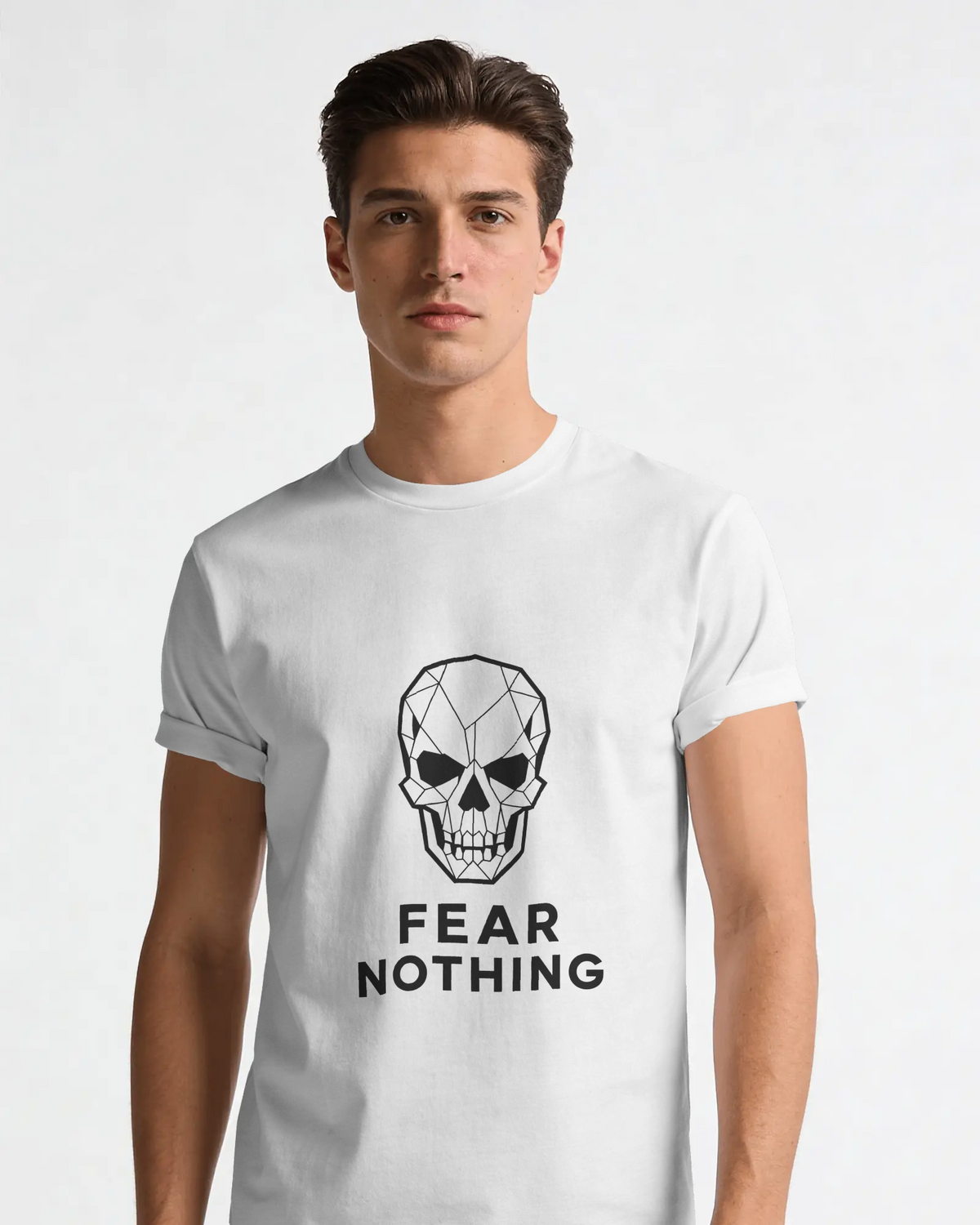 Fear Nothing Geometric Skull T-Shirt | 100% Cotton Minimalist Tee