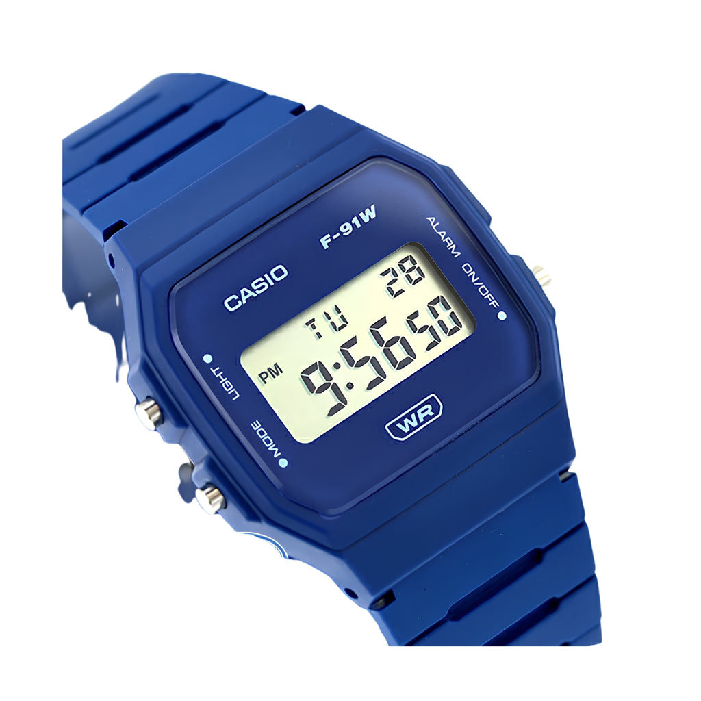 Casio F-91WB-2A1DF Digital Unisex Casual Watch  | LED Light | Daily Alarm | Stopwatch | Water Resistant | Lightweight Resin Strap | Blue