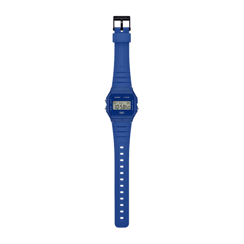 Casio F-91WB-2A1DF Digital Unisex Casual Watch  | LED Light | Daily Alarm | Stopwatch | Water Resistant | Lightweight Resin Strap | Blue
