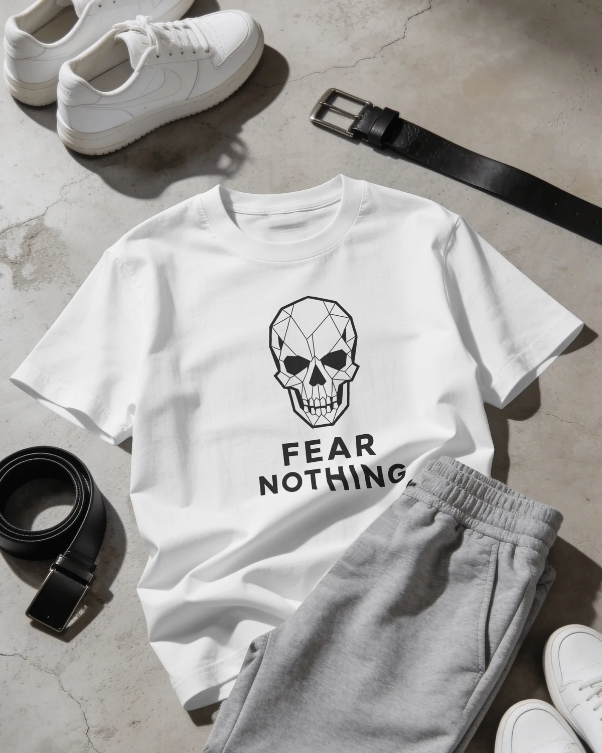 Fear Nothing Geometric Skull T-Shirt | 100% Cotton Minimalist Tee
