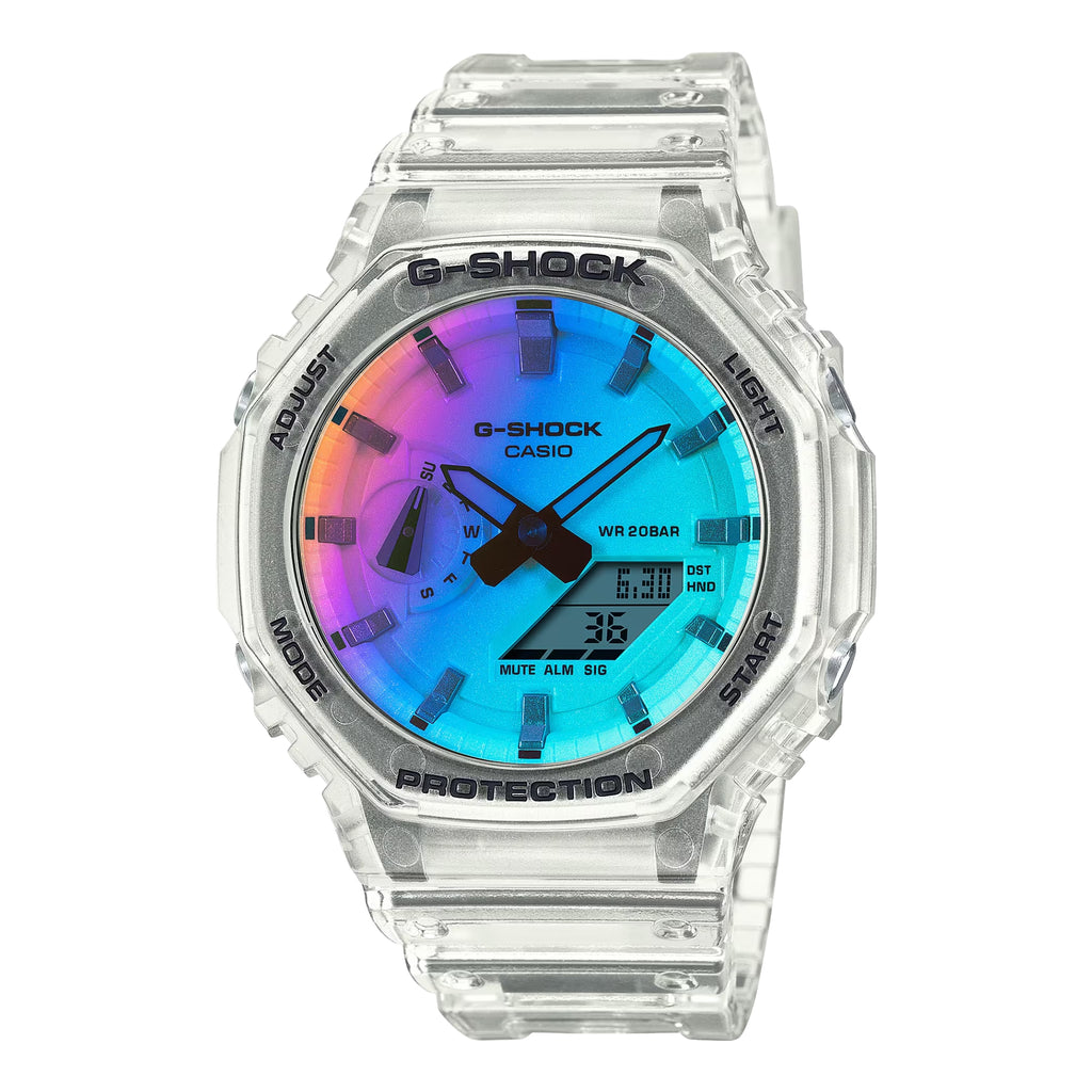 Casio G-SHOCK GA-2100SRS-7ADR Men's Analog-Digital Watch with Transparent Resin Strap, Rainbow Dial, Carbon Core Guard, Shock Resistant, 200M Water Resistant