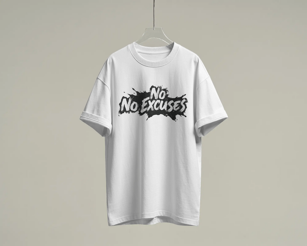 No Excuses Brush Graphic T-Shirt | 100% Cotton Gym Tee | Relaxed oversized-style fit
