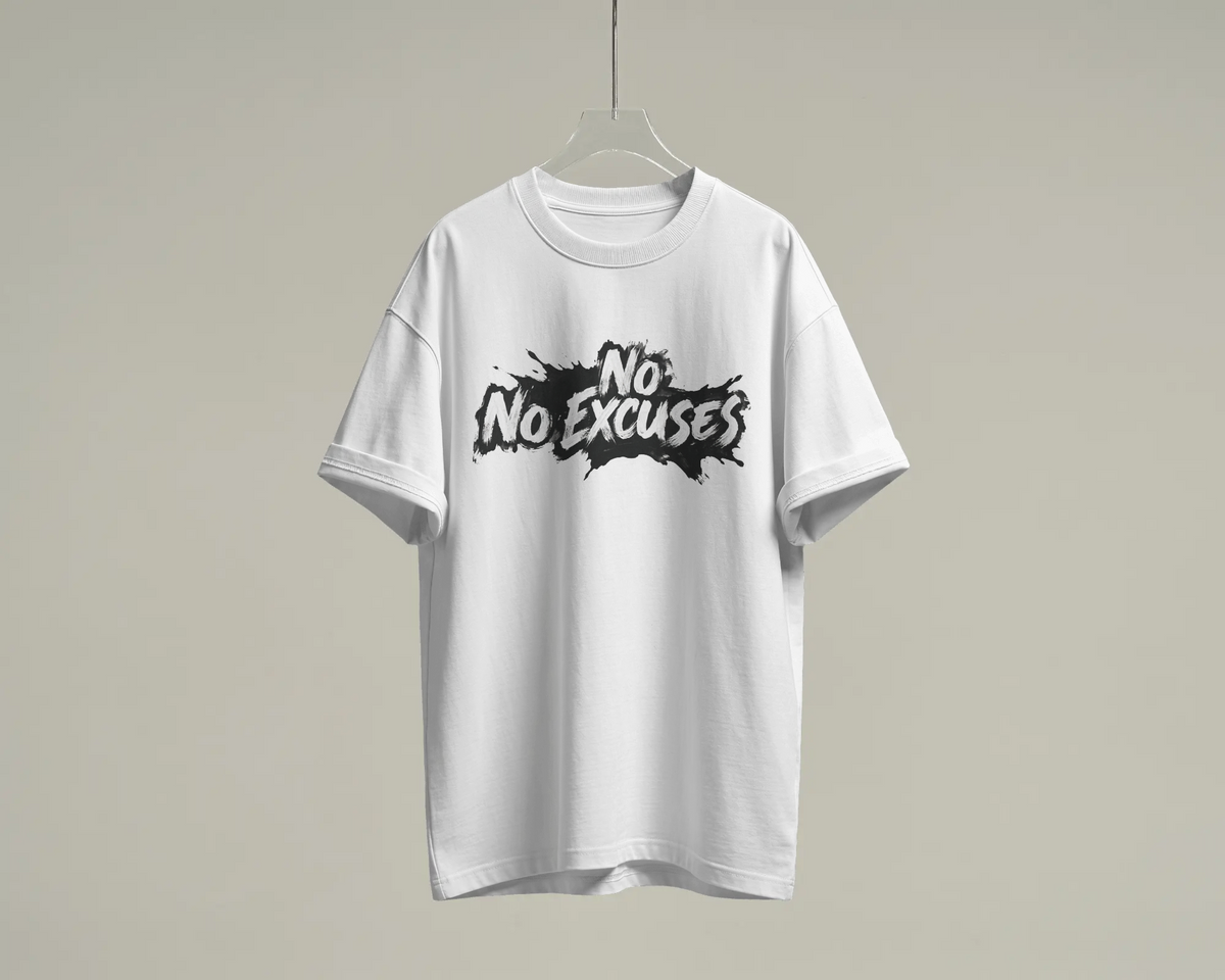 No Excuses Brush Graphic T-Shirt | 100% Cotton Gym Tee | Relaxed oversized-style fit