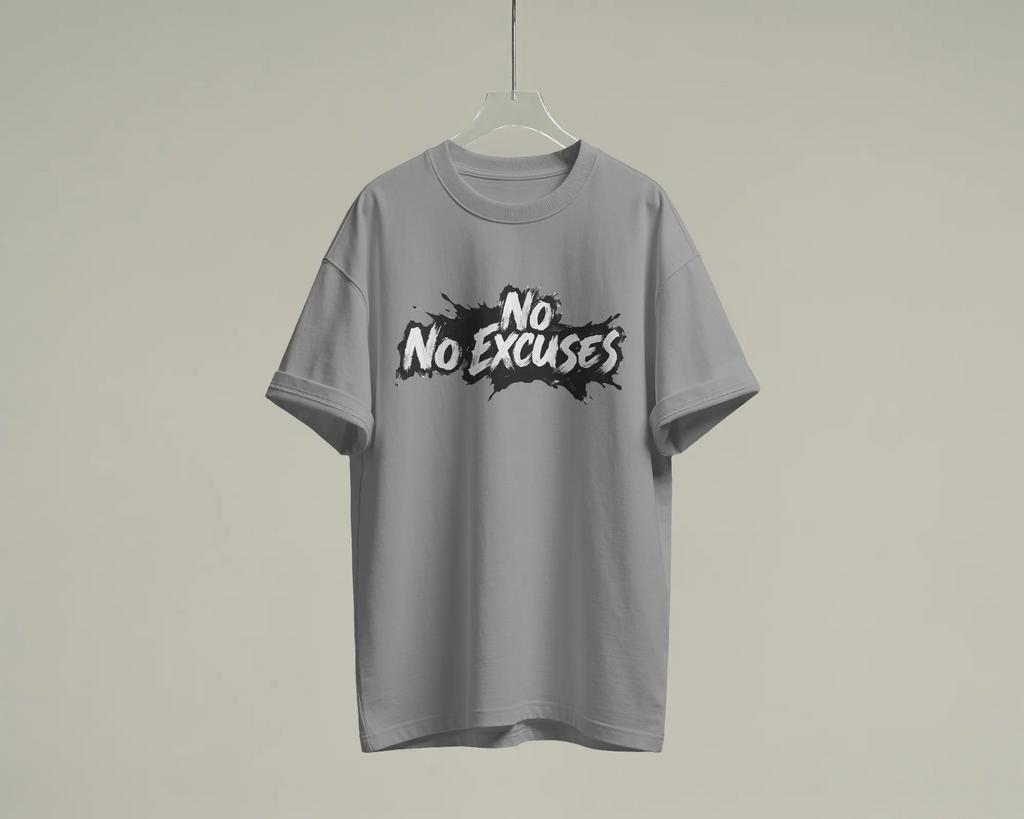 No Excuses Brush Graphic T-Shirt | 100% Cotton Gym Tee | Relaxed oversized-style fit