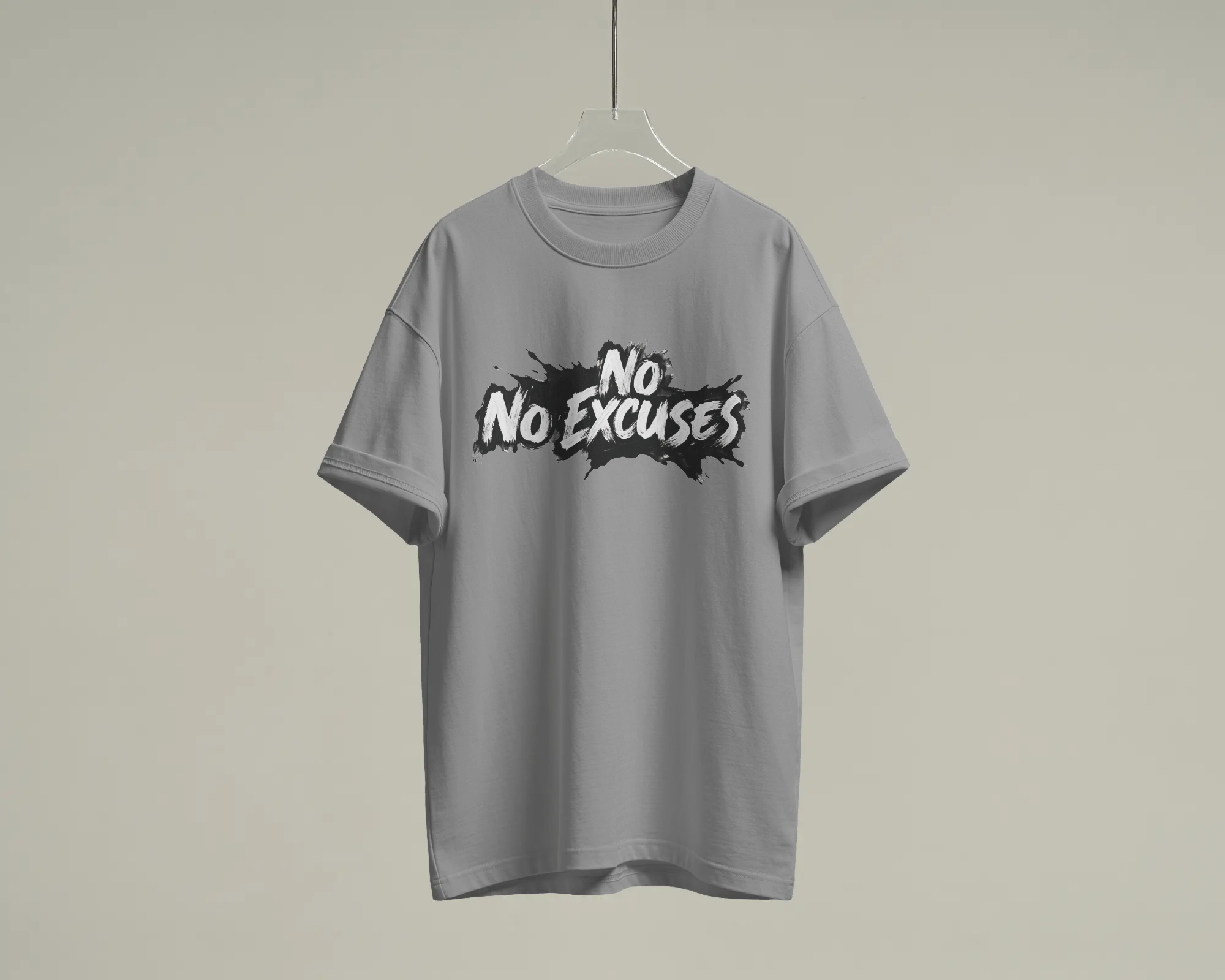 No Excuses Brush Graphic T-Shirt | 100% Cotton Gym Tee | Relaxed oversized-style fit