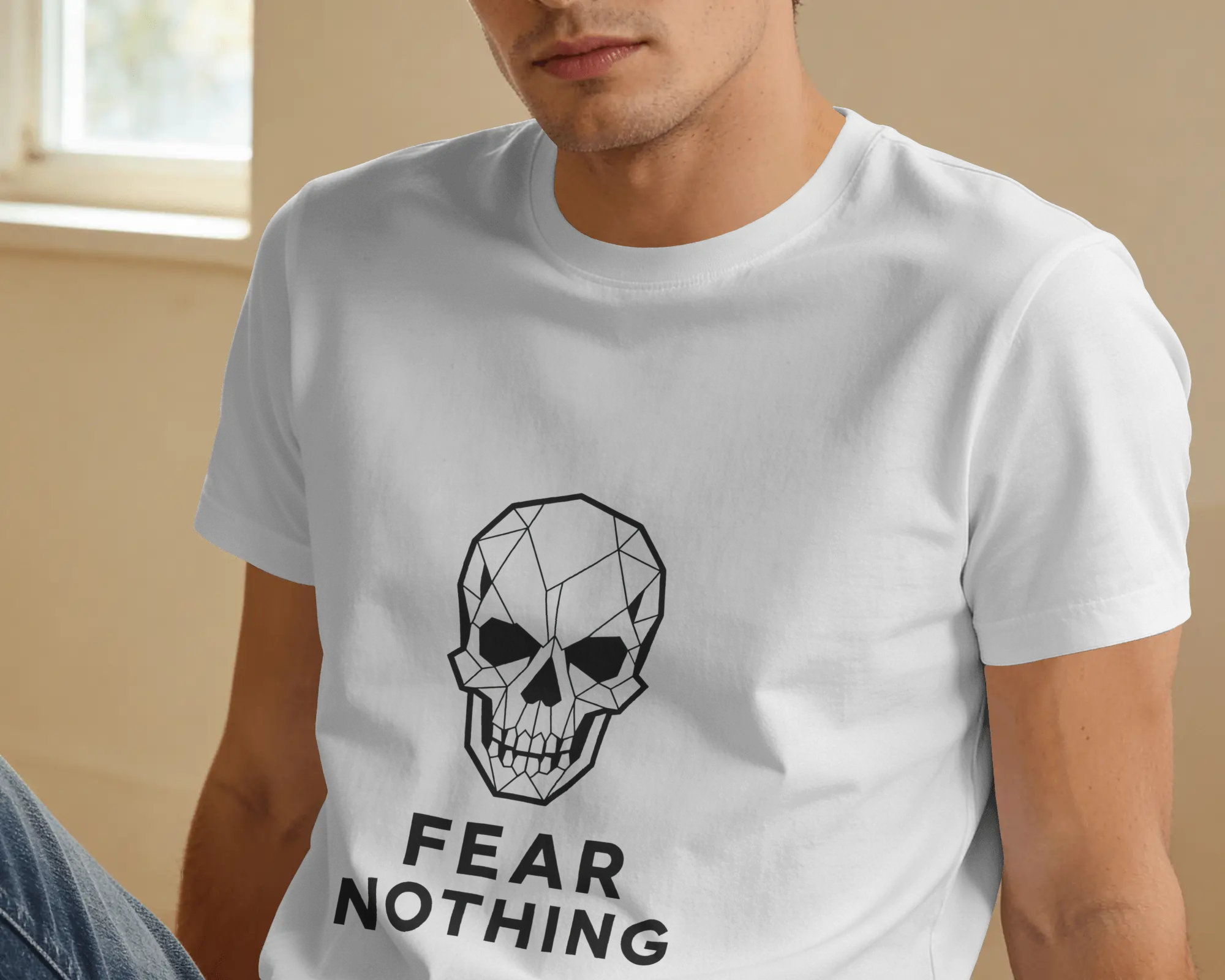 Fear Nothing Geometric Skull T-Shirt | 100% Cotton Minimalist Tee