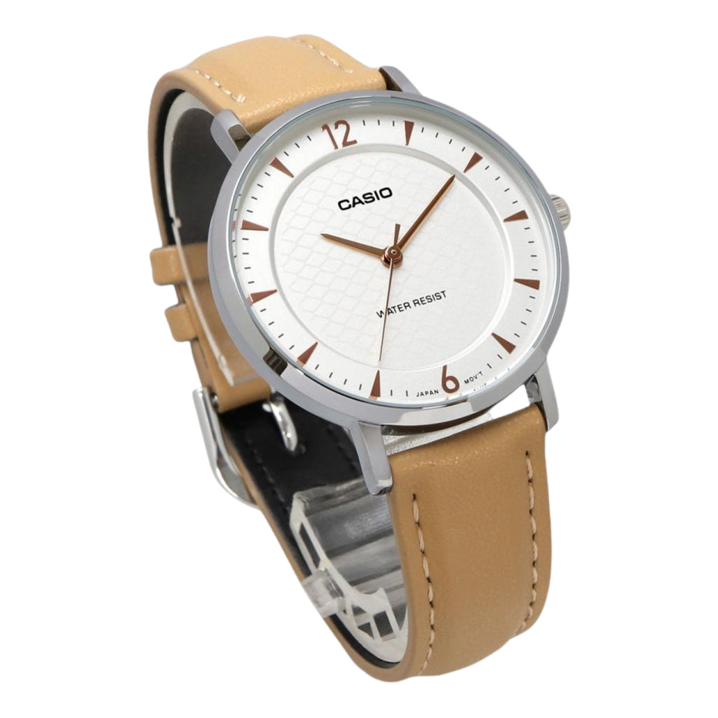 Casio Women's Analog Leather Strap Watch LTP-VT04L-7A1DF | White Dial | Quartz Movement | Water Resistant | Classic Everyday Dress Wristwatch