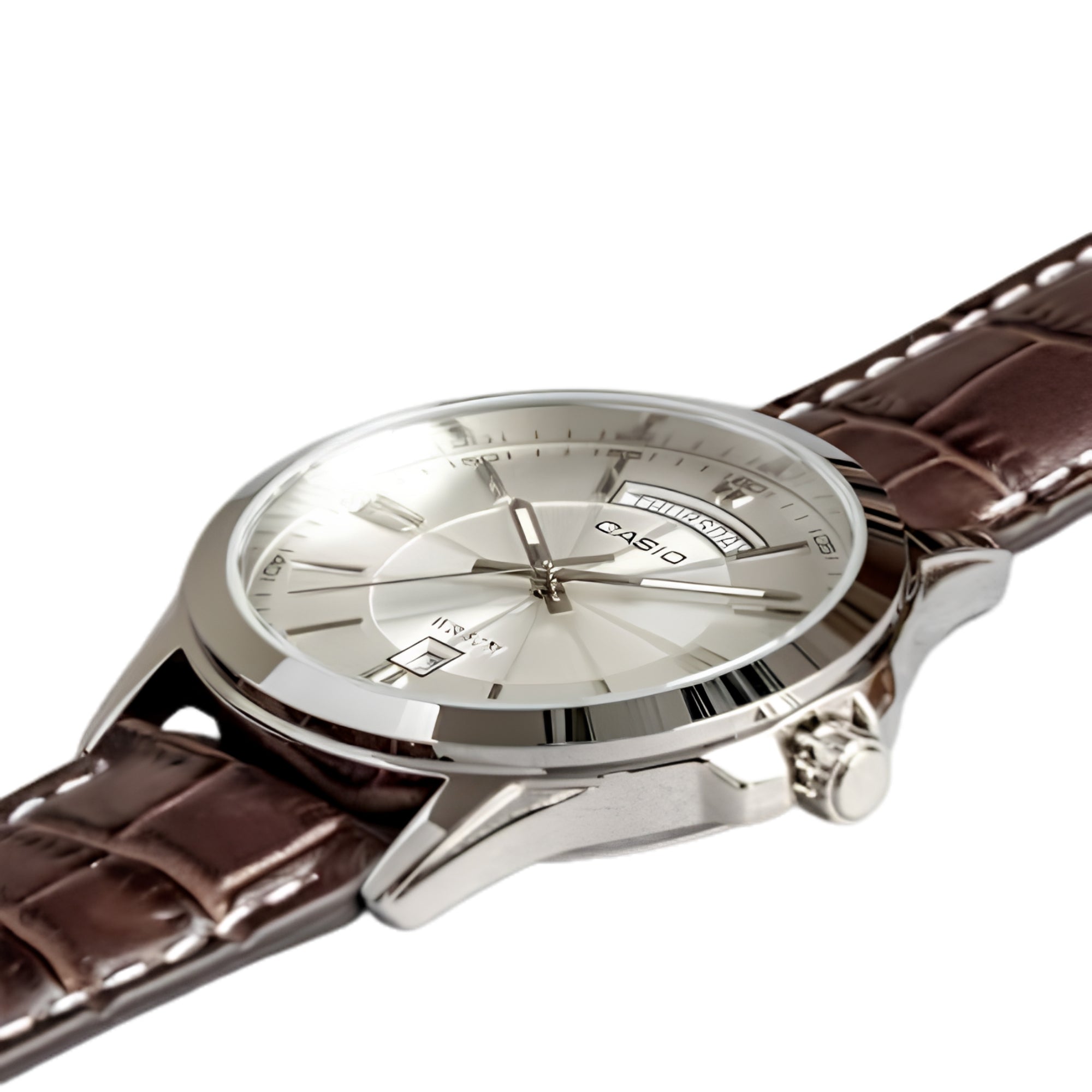 Casio Men's Analog Quartz Watch MTP-1381L-7AVDF Silver Dial Day Date Display Stainless Steel Case Black Leather Strap 50M Water Resistant