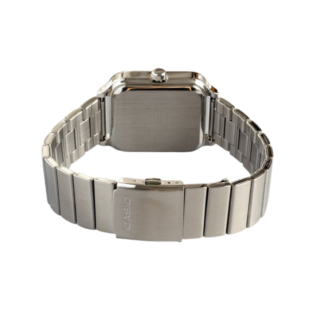 Casio Men's Analog Quartz Stainless Steel Watch MTP-M306D-2AVDF Blue Dial Moon Phase Day Date 50M Water Resistant Silver Strap