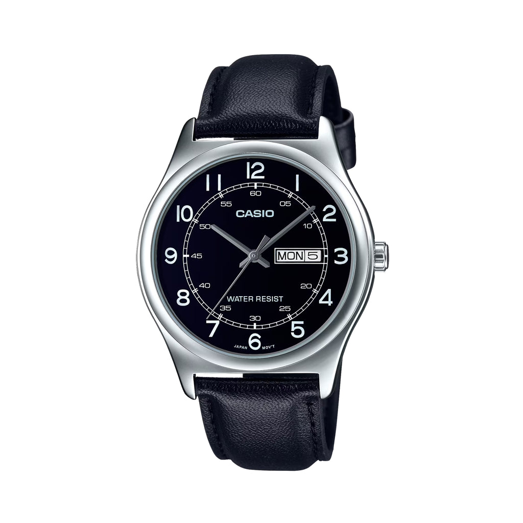 Casio Men's Analog Quartz Watch MTP-V006L-1B2UDF Stainless Steel Case Black Dial Black Leather Strap 30M Water Resistant