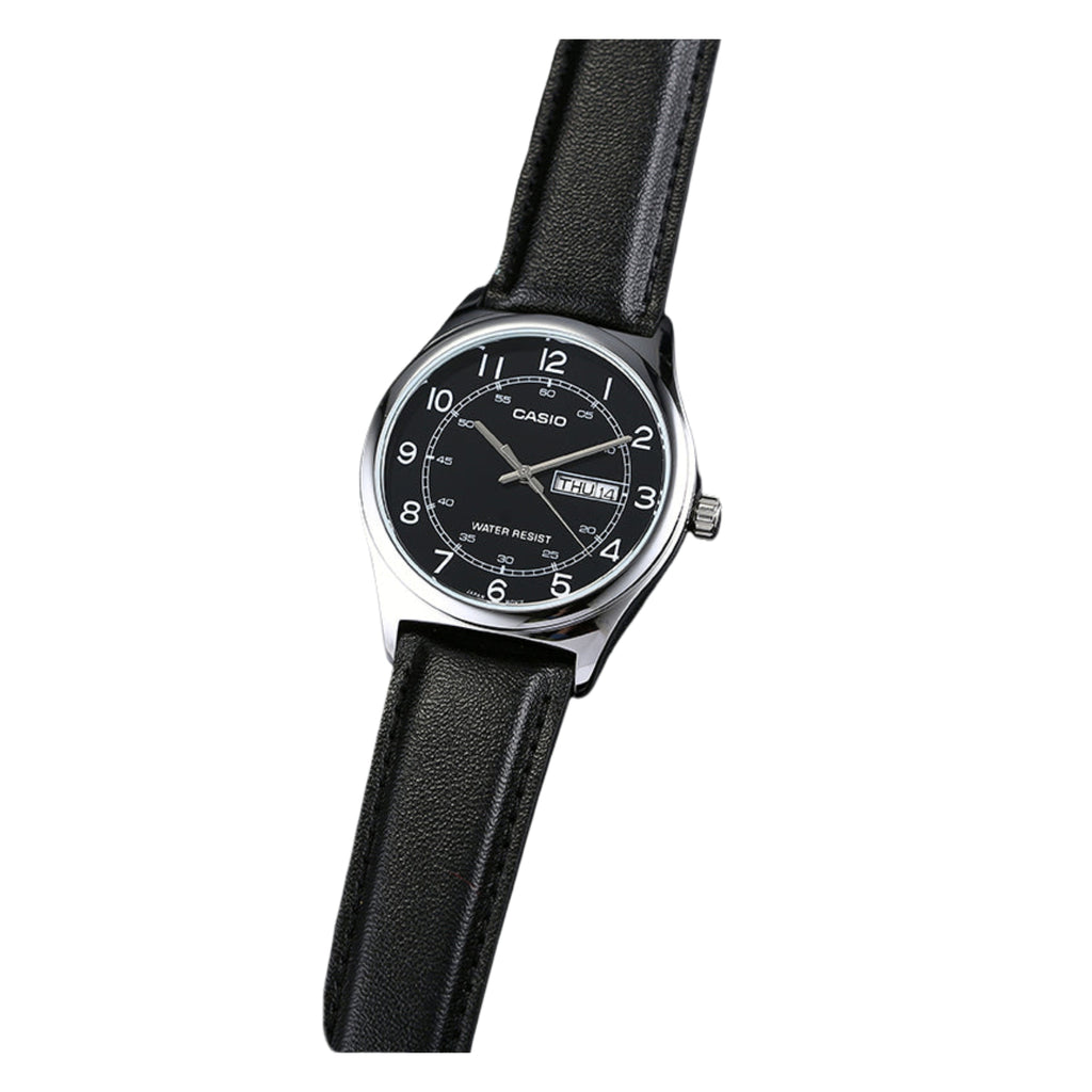 Casio Men's Analog Quartz Watch MTP-V006L-1B2UDF Stainless Steel Case Black Dial Black Leather Strap 30M Water Resistant