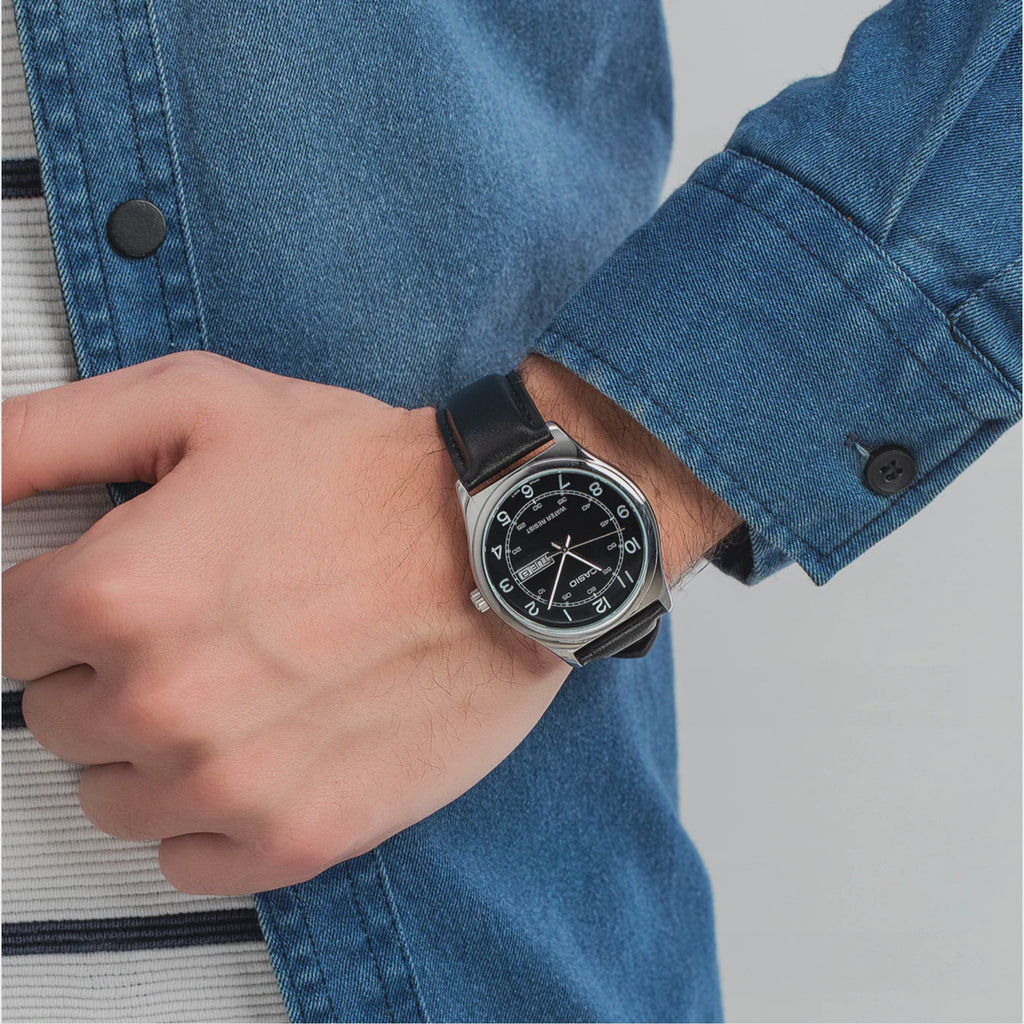 Casio Men's Analog Quartz Watch MTP-V006L-1B2UDF Stainless Steel Case Black Dial Black Leather Strap 30M Water Resistant