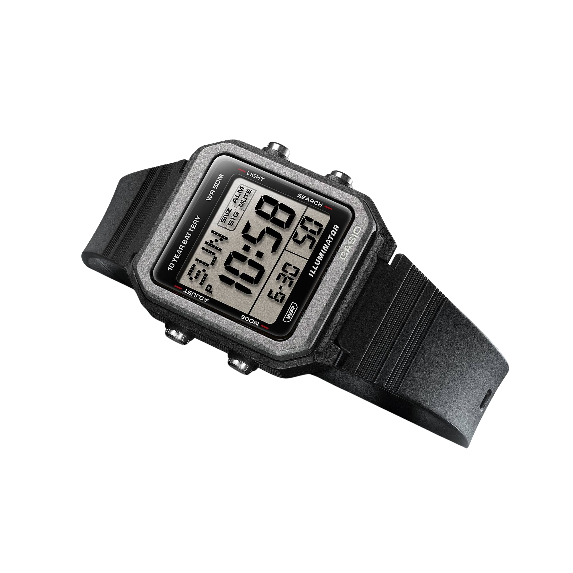 Casio W-221H-1AVDF Men's Digital Sports Watch | 50M Water Resistant | LED Backlight | Multi-Function Alarm | Stopwatch | Black Resin Strap