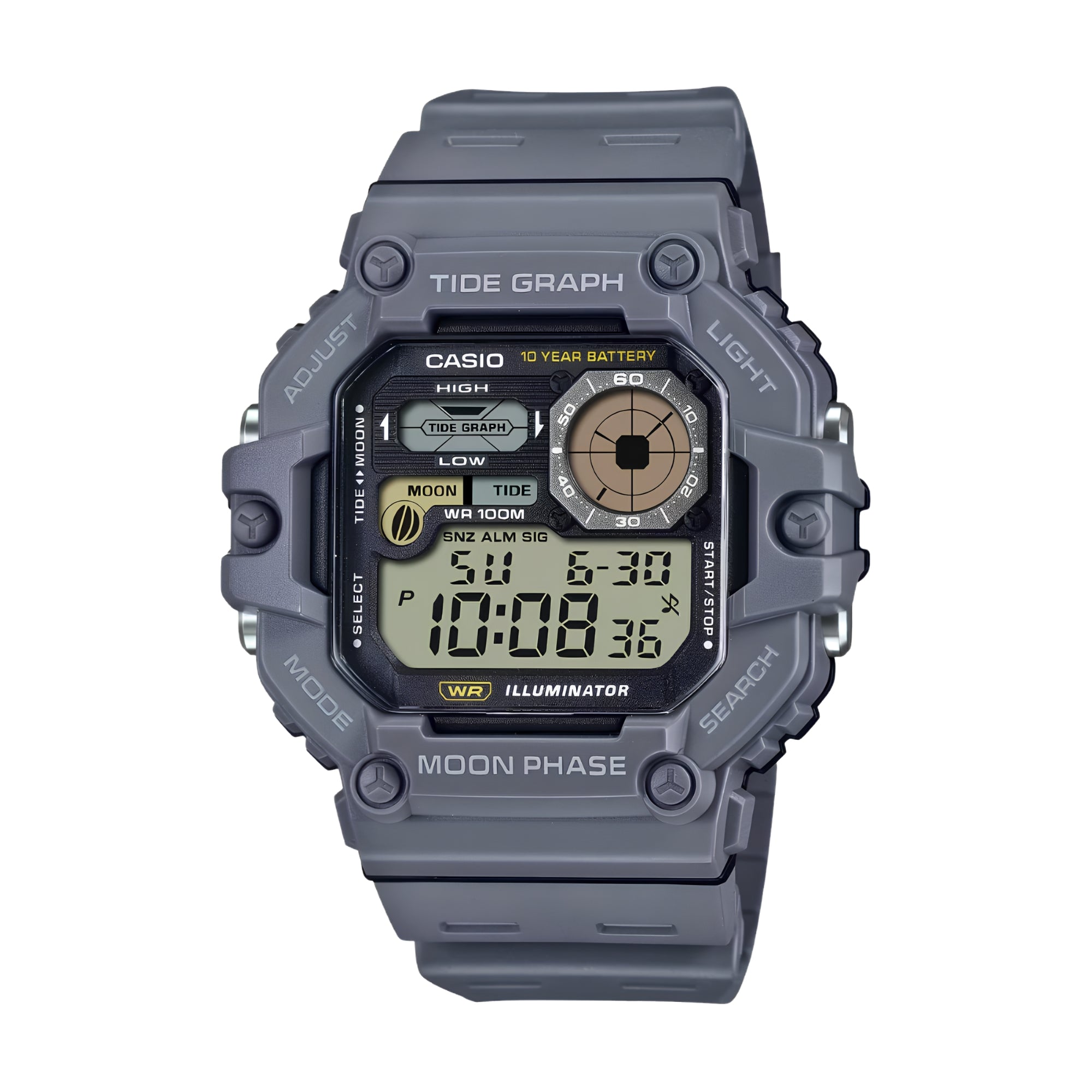 CASIO WS-1700H-1AVDF Digital Sports Watch for Men | 100M Water Resistant | Moon Phase & Tide Graph | LED Backlight | Multi Alarm | Stopwatch | Black Resin Strap